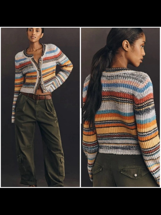 Pilcro Sweaters - NWT Pilcro Anthropologie Ribbed Multi Stripe Cardigan Sweater M Wool Blend